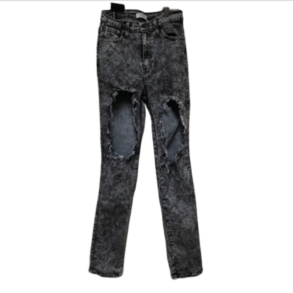 VIBRANT MIU HEAVILY DISTRESSED HIGH WAIST JEANS